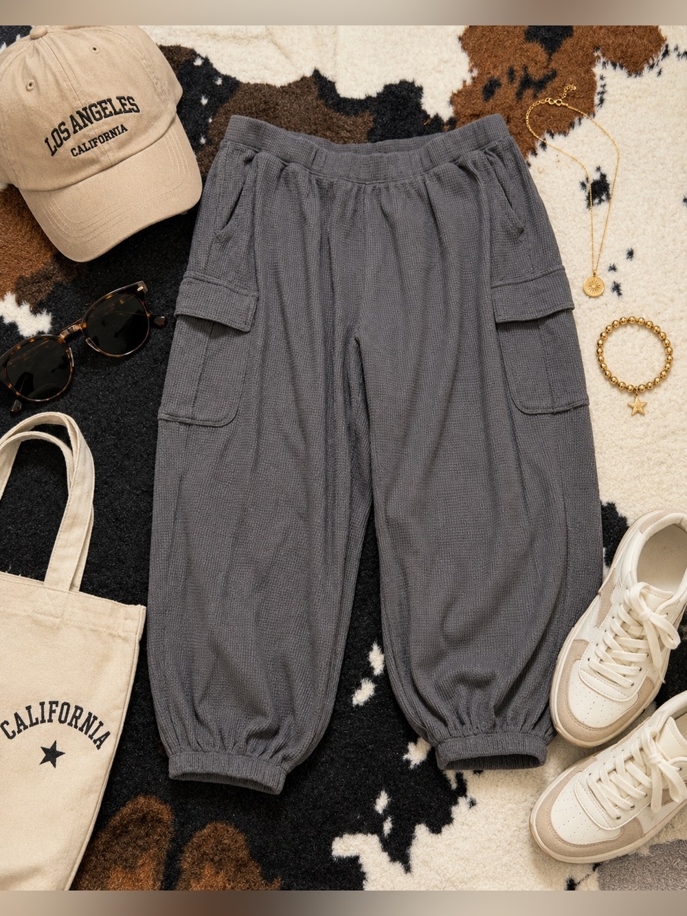 Aerie Charcoal Gray Waffle Knit Cargo Jogger Pants XXL